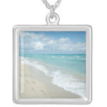 Footprints on White Sandy Beach, Scenic Aqua Blue Custom Jewelry