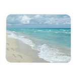 Footprints on White Sandy Beach, Scenic Aqua Blue Magnets
