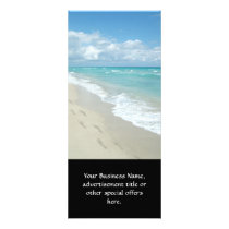 Footprints on White Sandy Beach, Scenic Aqua Blue Rack Cards