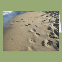 Footsteps on a sandy beach (Maine) cards
