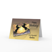 For a godson, a Birthday card with rearing horses