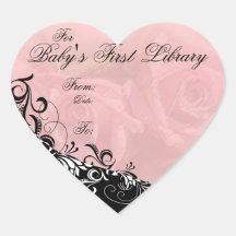 "For Baby's First Library" Book Plate Heart Sticker