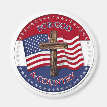 For God And Country - Cross with 50 stars US Flag Fridge Magnets
