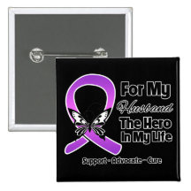 For My Hero My Husband - Purple Ribbon Awareness Button