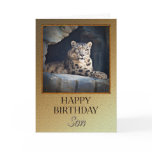 For Son Birthday with a snow leopard Greeting Cards