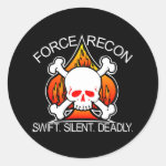 Force Recon Skull Black Round Stickers Force Recon Skull Black Round Stickers