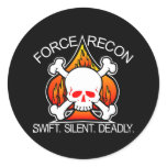 Force Recon Skull Black Round Stickers