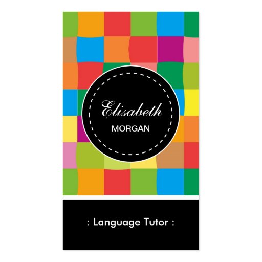 Foreign Language Tutor- Colorful Sqaure Pattern Business Card (front side)