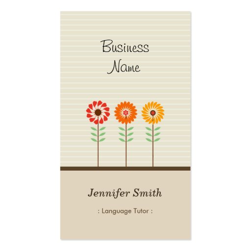 Foreign Language Tutor - Cute Floral Theme Business Card (front side)