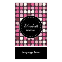Foreign Language Tutor- Pink Polka Pattern Business Card Templates
