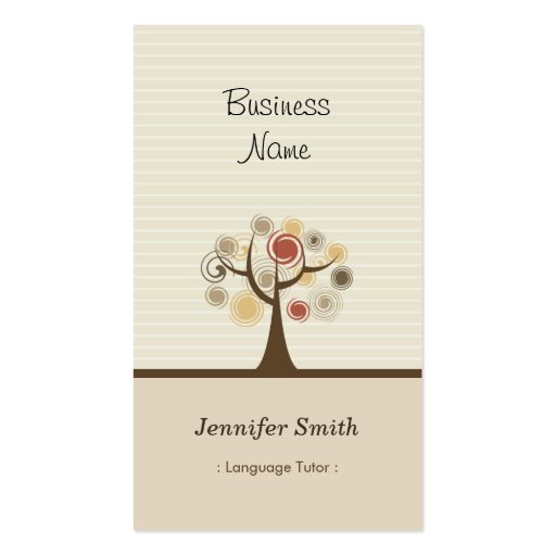 Foreign Language Tutor - Stylish Natural Theme Business Card (front side)