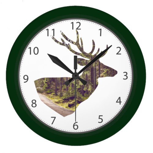 Forest Deer Head Forest Green Large Clock Forest Deer Head Forest Green Large Clock