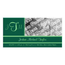 Forest Elegant Monogram Birth Announcement Photo Card Template
