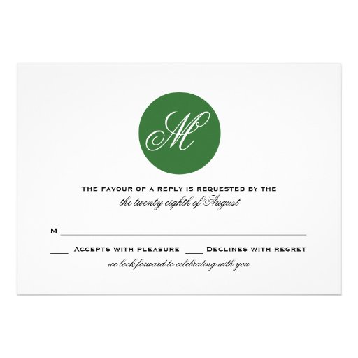 Forest Green Circle Monogram Wedding RSVP Card