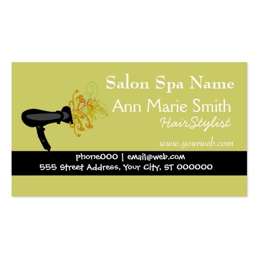 Forest Green  Hair Stylist Business Card Templates (front side)