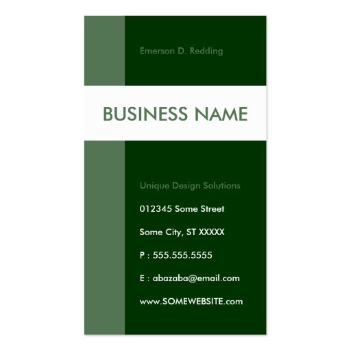 forest green streamline business card (front side)