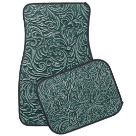 Forest Green Vintage Scrollwork Pattern Country Floor Mat