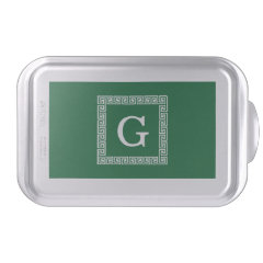 Forest Green, White Greek Key #1 Framed Monogram Cake Pan