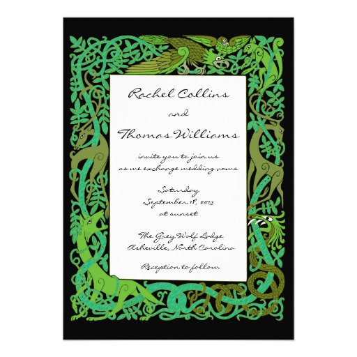 Forest Greens Celtic Animals Wedding Invitation
