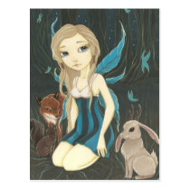 Forest Night- Fairy jackalope postcard postcards
