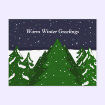Forest of Snowy Trees on a Winter Night postcards
