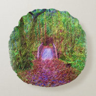 Forest Path Drawing Round Pillow