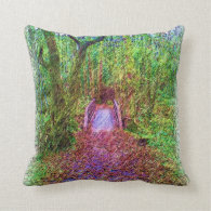 Forest Path Drawing Throw Pillows