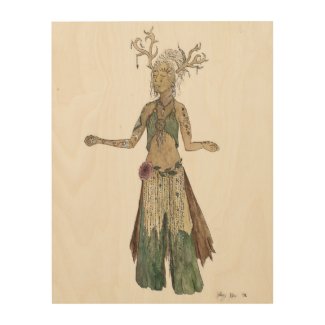 Forest Spirit Goddess Watercolor Drawing Wood Wall Art