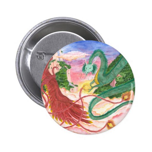 Forest Sunset Dragon and Phoenix Pins