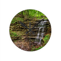 Forest Waterfall Round Wall Clock