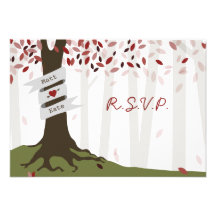 Forest / Woodland Red Wedding RSVP Invite