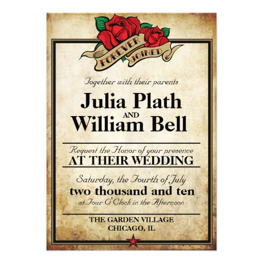 Forever Joined Rose Urban Tattoo Theme Custom Invitation