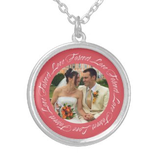 Forever love berry pink frame circle photo memento necklace