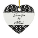 Forever love custom black white damask heart shape ornament