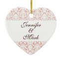 Forever love custom pink white damask heart shape ornament