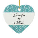 Forever love custom robin blue damask heart shape ornament