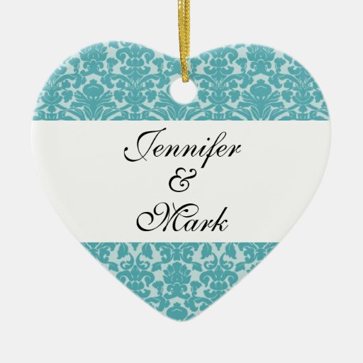 Forever love custom robin blue damask heart shape christmas ornament