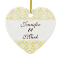 Forever love custom yellow damask heart shape ornament