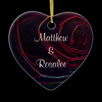 Forever Love-Deep Red Rose Heart+Names ornaments