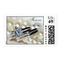 Forever Love Rings and Pearls Wedding Postage Stamps