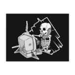forever skeleton on hold tech support post card