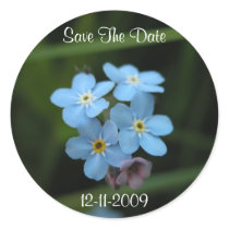 Forget Me Nots Save The Date Small Round Stickers by Itayasdesigns Forget Me Nots Save The Date Small Round Stickers