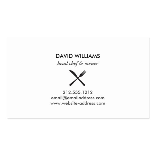 FORK KNIFE INTERSECT LOGO in BLACK and WHITE Business Card Template (back side)