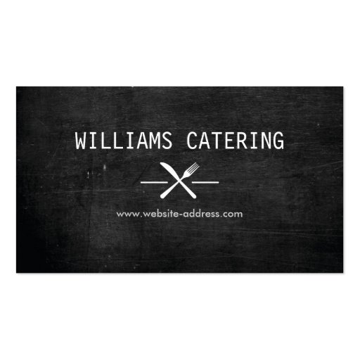 FORK KNIFE INTERSECT LOGO in WHITE on BLACK WOOD Business Card