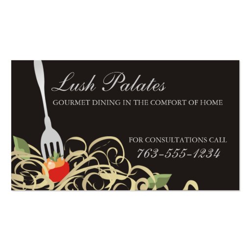 fork stuck tomato spaghetti catering b, Lush Pa... Business Card Template (front side)