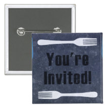 Forks You're Invited Dinner Party Buttons