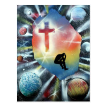 Forlorn Figure Colorful Universe Cross Postcards
