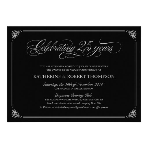Formal 25th Anniversary Party Invitations