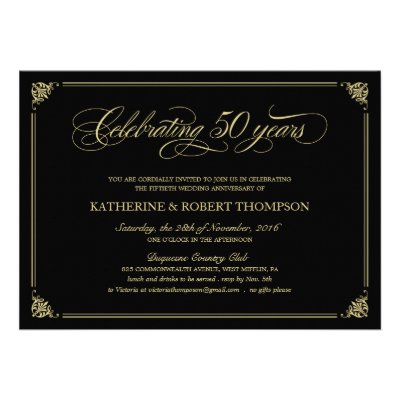 Formal Black and Gold 50th Anniversary Invitations