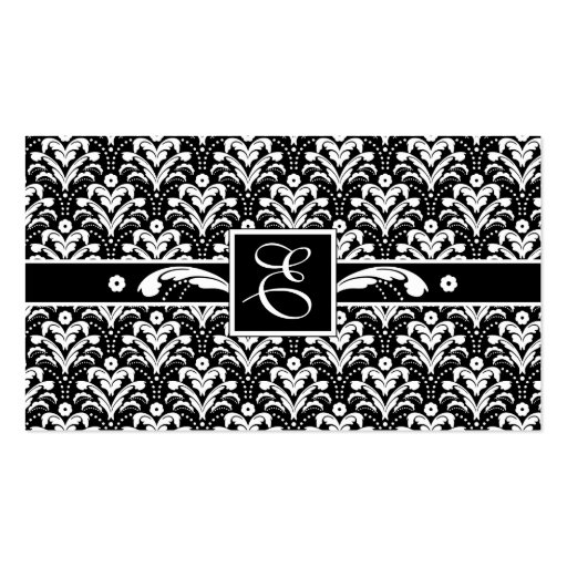 Formal Black and White Retro Damask Art Deco Style Business Card Template (back side)